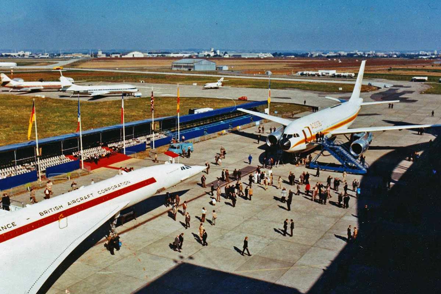 The A300B in front of the Concorde in Toulouse during its roll-out in 1972 | Airbus