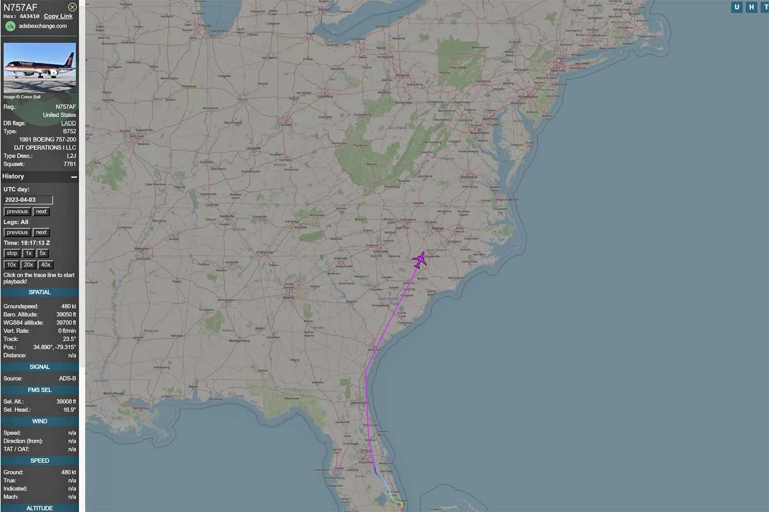 Boeing 757 N757AF flight (ADS Exchange)