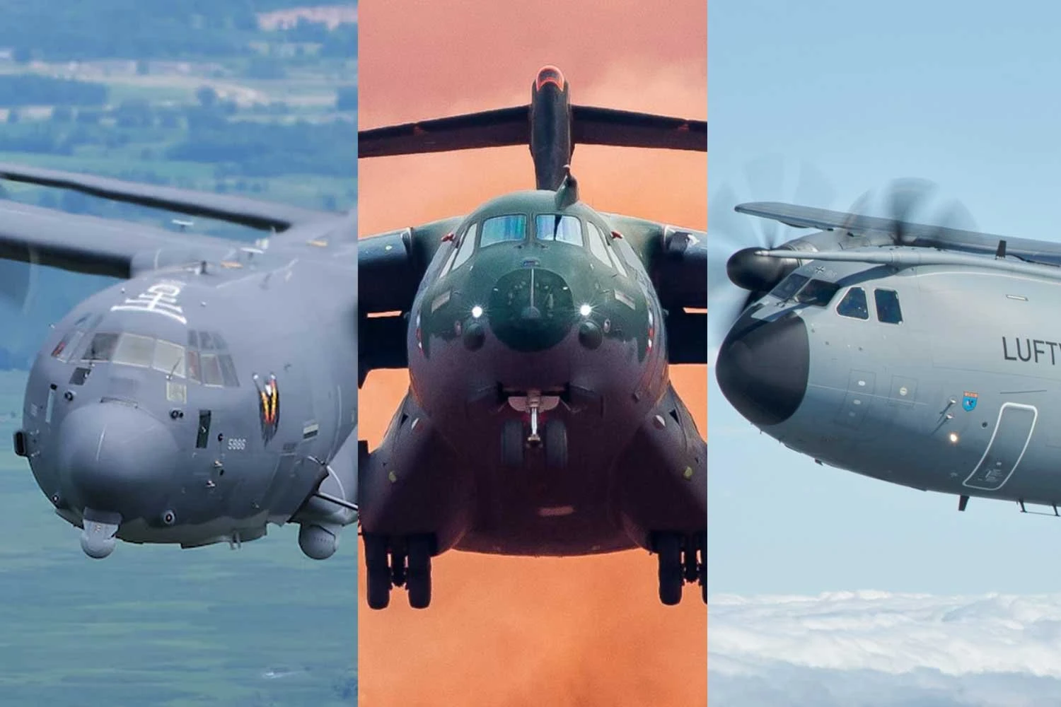 Aviões de transporte C-130J, C-390 e A400M