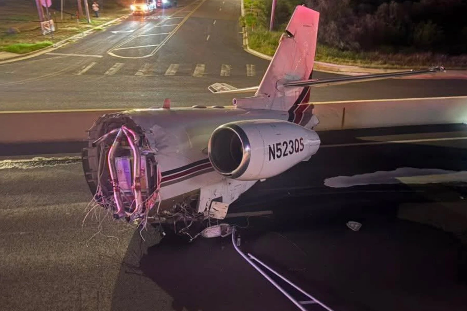 Tail and part of the fuselage of the Cessna Latitude that made an emergency landing in Laredo