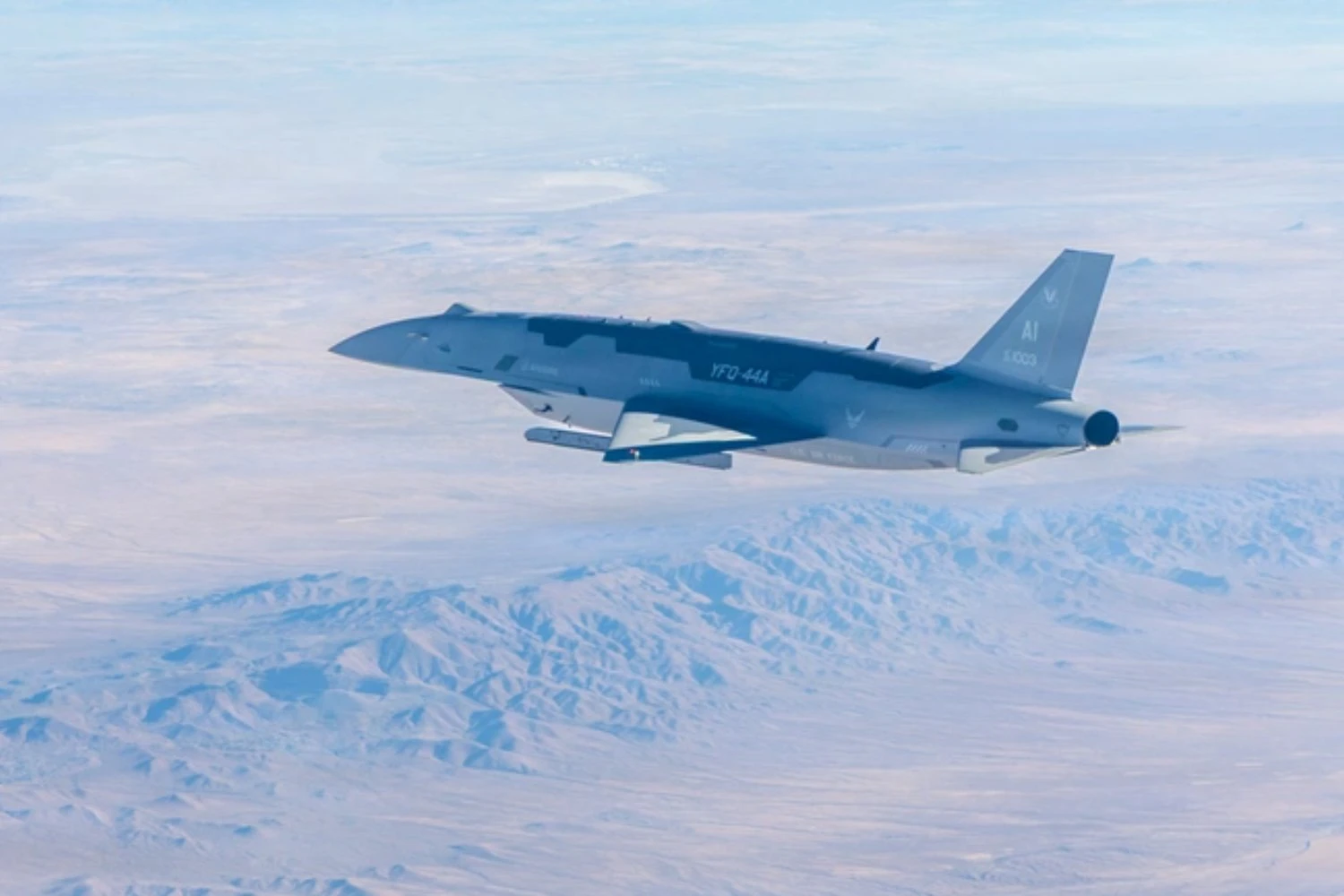 AIM-120 missile carried by a YFQ-44 drone