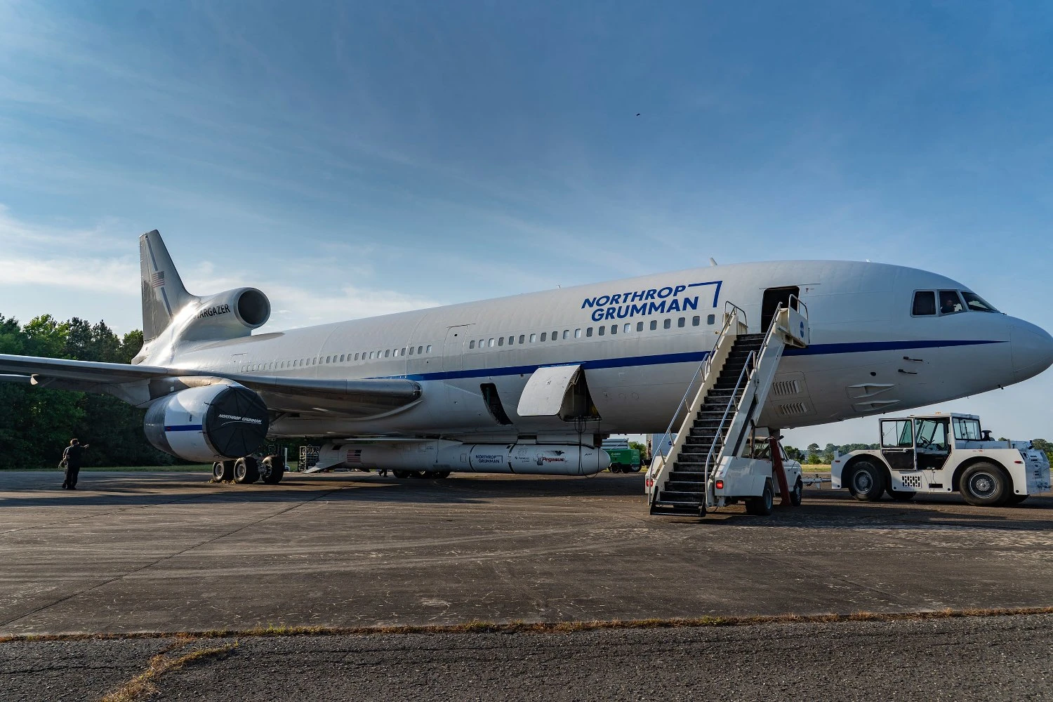 Northrop Grumman L-1011 TriStar "Stargazer" aircraft being prepared to launch the Pegasus rocket. | NASA