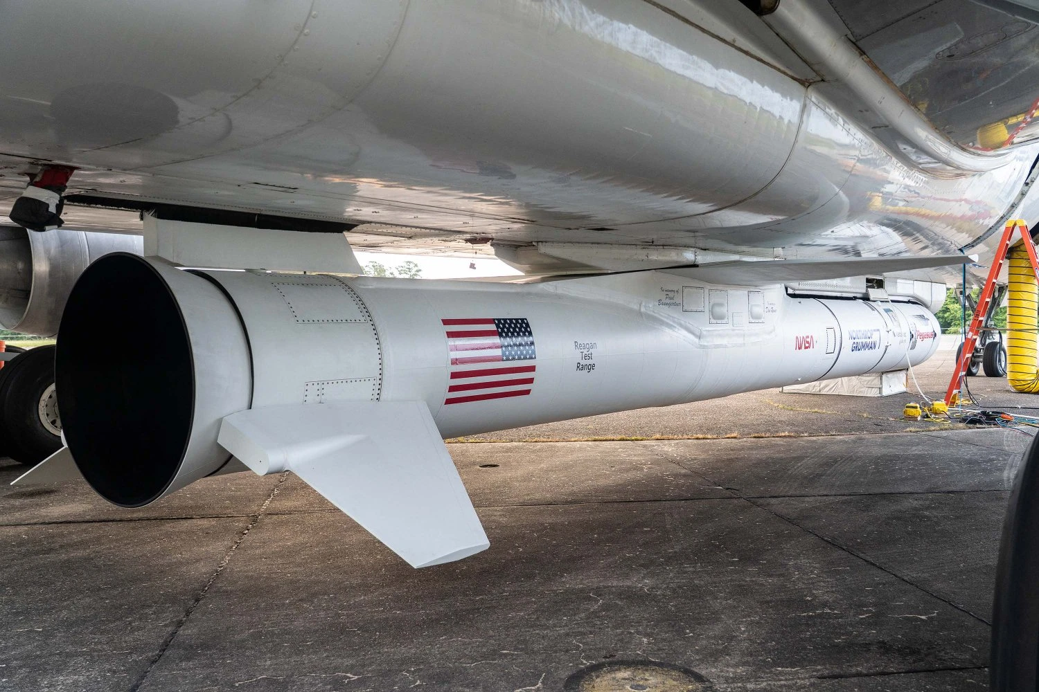 Northrop Grumman L-1011 TriStar "Stargazer" aircraft being prepared to launch the Pegasus rocket.