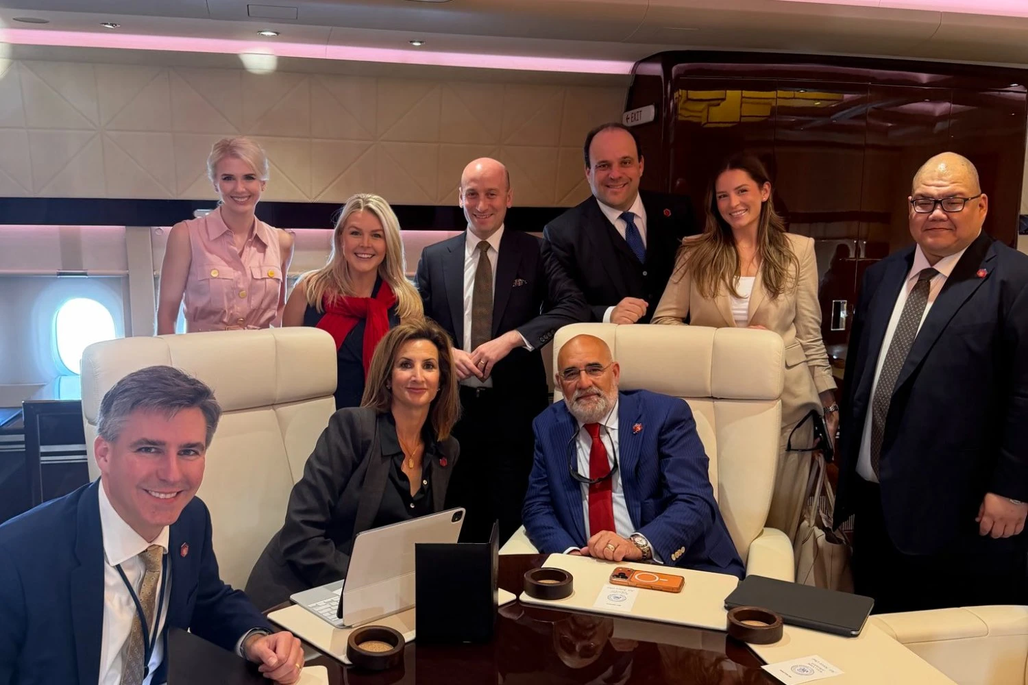 President Donald Trump's team aboard the new Air Force One