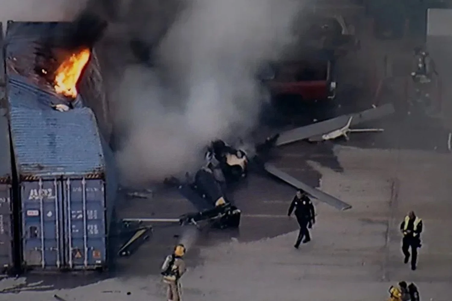 NBC4 helicopter crashed onto a shipping container and a vehicle | SOCIAL MEDIA