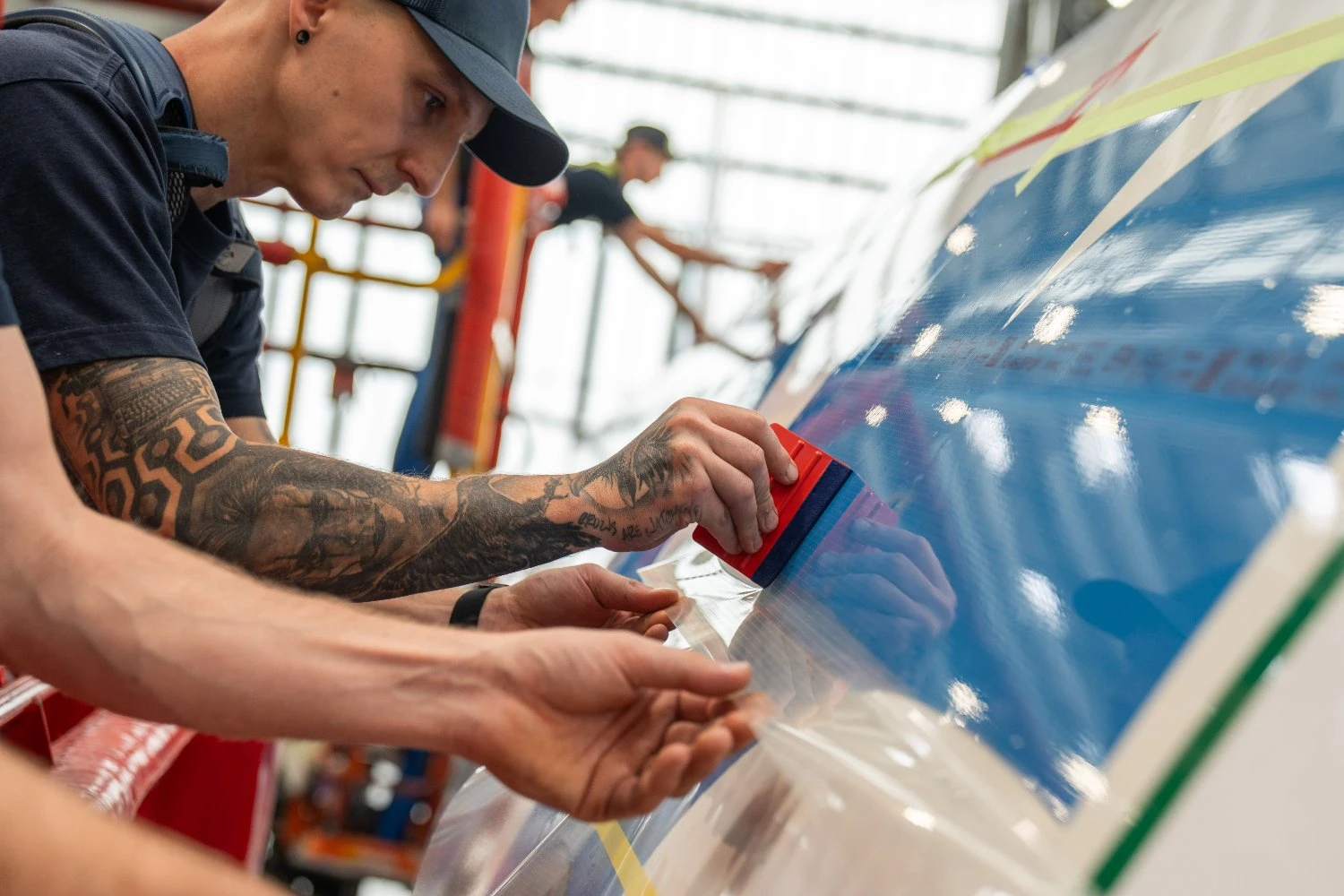 Application of the film to the A330 fuselage