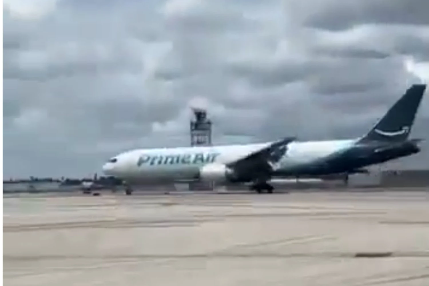 The Amazon 767F was moving too fast and couldn't touch down on the runway