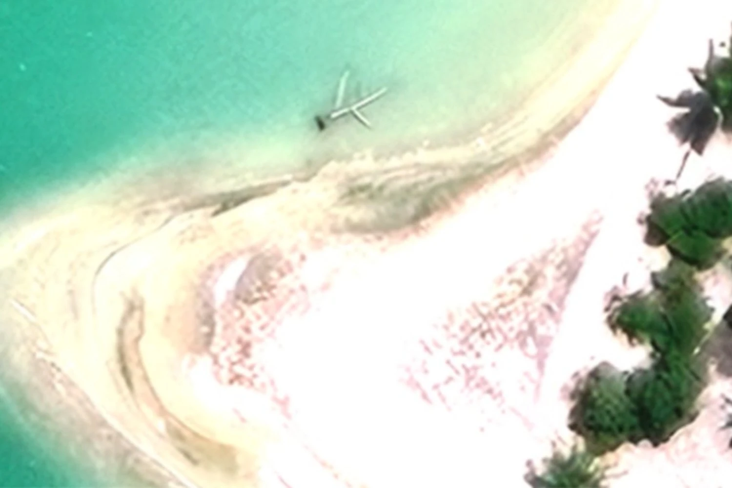 A satellite image shows the Taraia Object in a lagoon on Nikumaroro
