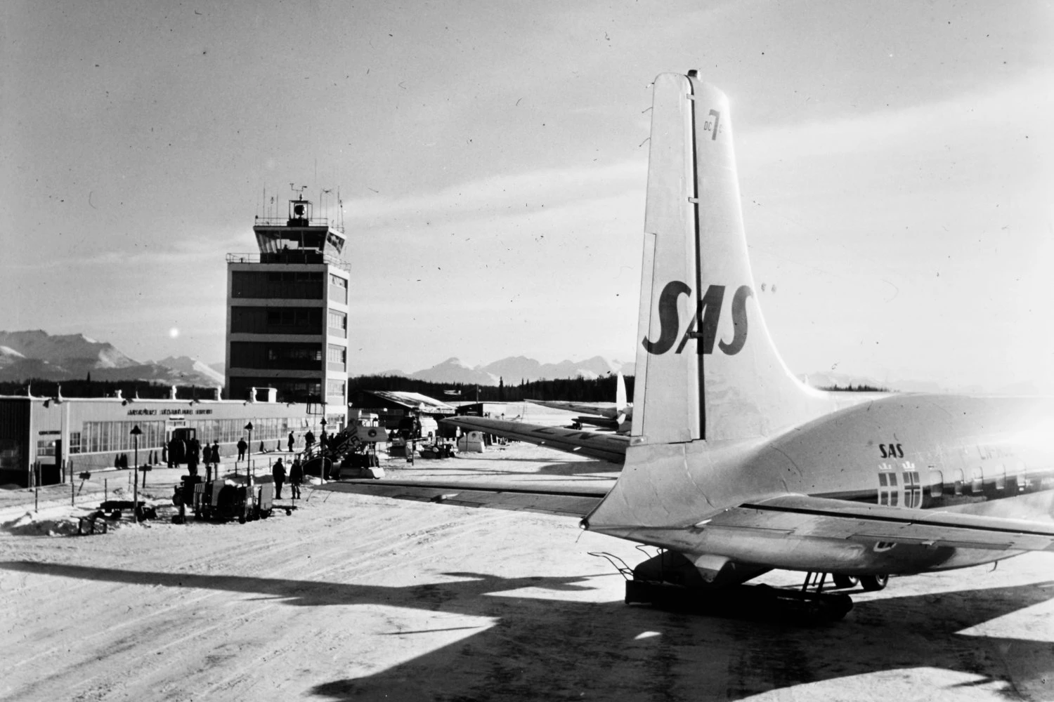 SAS DC-7 at Anchorage Airport