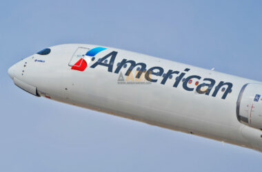 Photomontage of an A350 with American livery