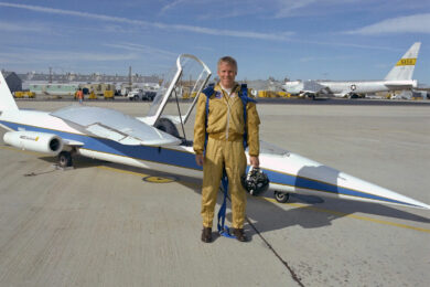 NASa research pilot Richard E. Gray and the AD-1 aircraft