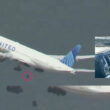Moment United Boeing 777 loses tire on takeoff